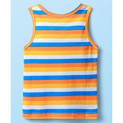 Babyhug 100% Knit Sleeveless Striped & Animal Printed Sando Vests Pack of 3 - Blue White & Yellow