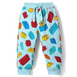 Babyhug Cotton Terry Knit Full Length Lounge Pants With Toy Print - Light Blue