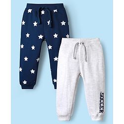 Babyhug Cotton Terry Knit Full Length Lounge Pant With Star Print Pack Of 2 - Navy Blue & White
