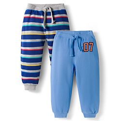 Babyhug Terry Knit Full Length Lounge Pant With Stripes Pack Of 2 - Blue & Navy Blue