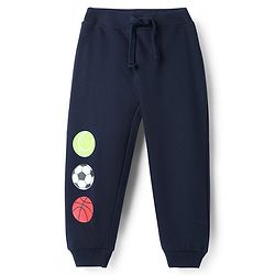 Babyhug Cotton Terry Knit Full Length Lounge Pant With Balls Print - Navy Blue