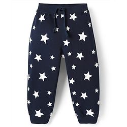 Babyhug Cotton Terry Knit Full Length Lounge Pant with Star Print - Navy Blue