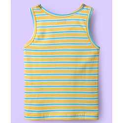 Babyhug 100% Cotton Sleeveless Vests With Stripes & Animal Print Pack Of 3 - Light Blue White & Yellow