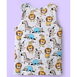 Babyhug 100% Cotton Sleeveless Vests With Stripes & Animal Print Pack Of 3 - Light Blue White & Yellow