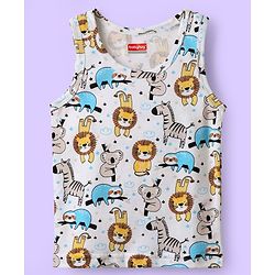 Babyhug 100% Cotton Sleeveless Vests With Stripes & Animal Print Pack Of 3 - Light Blue White & Yellow