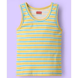 Babyhug 100% Cotton Sleeveless Vests With Stripes & Animal Print Pack Of 3 - Light Blue White & Yellow