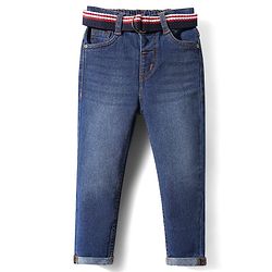 Babyhug Denim Full Length Washed Jeans With Stretch & Belt - Navy Blue