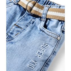 Babyhug Denim Full Length Washed Jeans With Stretch & Belt - Blue