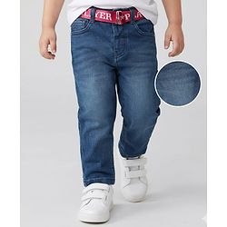 Babyhug Denim Full Length Washed Jeans With Stretch & Belt - Blue
