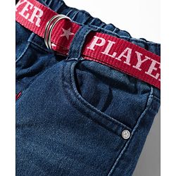 Babyhug Denim Full Length Washed Jeans With Stretch & Belt - Blue