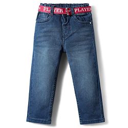 Babyhug Denim Full Length Washed Jeans With Stretch & Belt - Blue