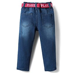Babyhug Denim Full Length Washed Jeans With Stretch & Belt - Blue