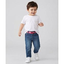 Babyhug Denim Full Length Washed Jeans With Stretch & Belt - Blue