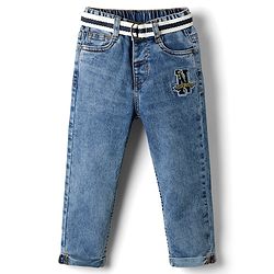 Babyhug Denim Full Length Washed Jeans With Stretch & Embriodery - Blue