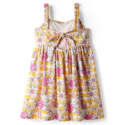 Babyhug 100% Cotton Shoulder Strap Floral & Bunny Printed Frock - Multicolour
