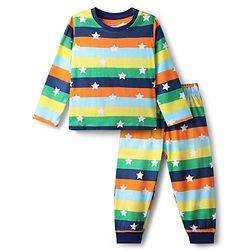 Babyhug Cotton Knit Full Sleeves Stripes & Star Printed Co-Ords Night Suit - Multi Colour