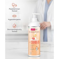 Babyhug Pro Sensitive pH 5.5 Peach Milk Lotion - 100 ml | 24 Hr Moisturisation | Skin Deep Hydration | Light Weight | Paediatrician & Dermatologist Tested | Safe Hypoallergenic Formula | 0+ m