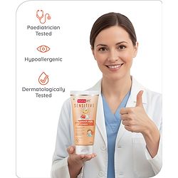 Babyhug Pro Sensitive pH 5.5 Peach Milk Cream - 200 g | 24 Hr Moisturisation | Deep Hydration | Sensitive Skin | Paediatrician & Dermatologist Tested | Safe Hypoallergenic Formula | 0+ m