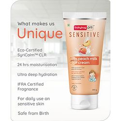 Babyhug Pro Sensitive pH 5.5 Peach Milk Cream - 200 g | 24 Hr Moisturisation | Deep Hydration | Sensitive Skin | Paediatrician & Dermatologist Tested | Safe Hypoallergenic Formula | 0+ m