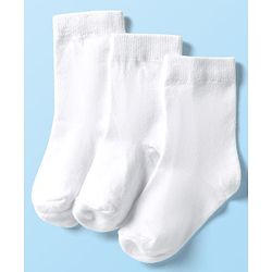 Cute Walk By Babyhug Cotton Knit Mid Calf Length Anti Bacterial Solid Coloured Socks Pack Of 3 - White