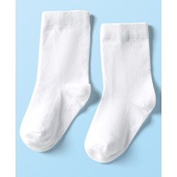 Cute Walk By Babyhug Cotton Knit Mid Calf Length Anti Bacterial Solid Coloured Socks Pack Of 3 - White
