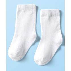 Cute Walk By Babyhug Cotton Knit Mid Calf Length Anti Bacterial Solid Coloured Socks Pack Of 3 - White