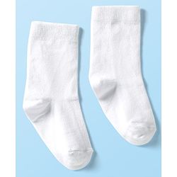 Cute Walk By Babyhug Cotton Knit Mid Calf Length Anti Bacterial Solid Coloured Socks Pack Of 3 - White
