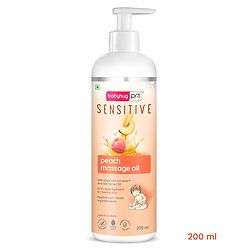 Babyhug Pro Sensitive Peach Massage Oil with Coconut - 200 ml | Deep Nourishment | Sensitive Skin | Paediatrician & Dermatologist Tested | Safe Hypoallergenic Formula | 0+ m