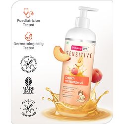 Babyhug Pro Sensitive Peach Massage Oil with Coconut - 200 ml | Deep Nourishment | Sensitive Skin | Paediatrician & Dermatologist Tested | Safe Hypoallergenic Formula | 0+ m