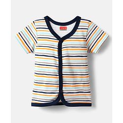 Babyhug 100% Cotton Half Sleeves Front Open Jhablas With Stripes & Animals Print Pack Of 3 - Navy Blue White & Light Blue.