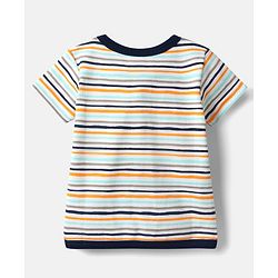 Babyhug 100% Cotton Half Sleeves Front Open Jhablas With Stripes & Animals Print Pack Of 3 - Navy Blue White & Light Blue.