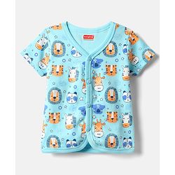 Babyhug 100% Cotton Half Sleeves Front Open Jhablas With Stripes & Animals Print Pack Of 3 - Navy Blue White & Light Blue.