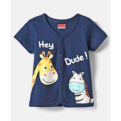 Babyhug 100% Cotton Half Sleeves Front Open Jhablas With Stripes & Animals Print Pack Of 3 - Navy Blue White & Light Blue.