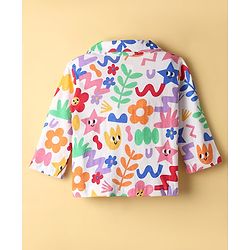 Babyhug Cotton Knit Full Sleeves Front Open Co-Ord Night Suit With Floral Print - Multi Colour