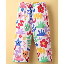 Babyhug Cotton Knit Full Sleeves Front Open Co-Ord Night Suit With Floral Print - Multi Colour