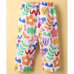 Babyhug Cotton Knit Full Sleeves Front Open Co-Ord Night Suit With Floral Print - Multi Colour