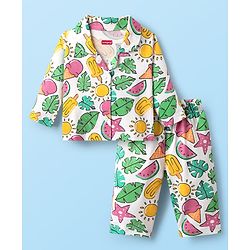 Babyhug Cotton Knit Half Sleeves Co-ords Night Suit with Nautical Theme Print - Yellow main image 0