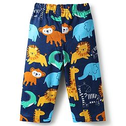 Babyhug Cotton Knit Full Sleeves Co-ords Night Suit With Animal Print - Navy Blue