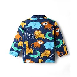 Babyhug Cotton Knit Full Sleeves Co-ords Night Suit With Animal Print - Navy Blue