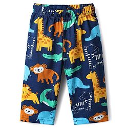Babyhug Cotton Knit Full Sleeves Co-ords Night Suit With Animal Print - Navy Blue