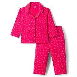 Babyhug Cotton Knit Full Sleeves Co-ords Night Suit With Floral Print - Pink