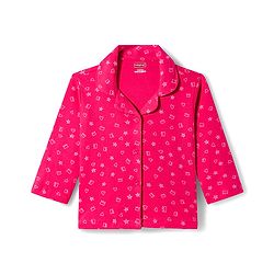 Babyhug Cotton Knit Full Sleeves Co-ords Night Suit With Floral Print - Pink
