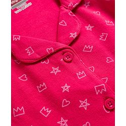 Babyhug Cotton Knit Full Sleeves Co-ords Night Suit With Floral Print - Pink