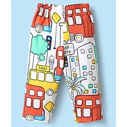 Babyhug Cotton Knit Full Sleeves Co-ords Night Suit with Traffic Print - White