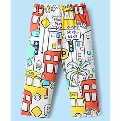 Babyhug Cotton Knit Full Sleeves Co-ords Night Suit with Traffic Print - White