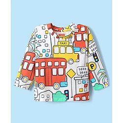 Babyhug Cotton Knit Full Sleeves Co-ords Night Suit with Traffic Print - White
