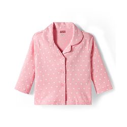 Babyhug Cotton Knit Full Sleeves Co-ords Night Suit with Polka Dots Print - Pink