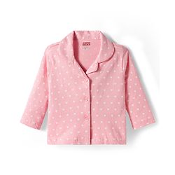 Babyhug Cotton Knit Full Sleeves Co-ords Night Suit with Polka Dots Print - Pink