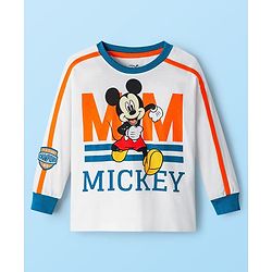BABYHUG Single Jersey Knitted Full Sleeves T-Shirt & Pant Set With Mickey Mouse Graphic - Orange & White