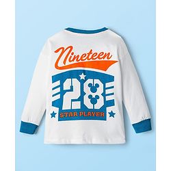 BABYHUG Single Jersey Knitted Full Sleeves T-Shirt & Pant Set With Mickey Mouse Graphic - Orange & White
